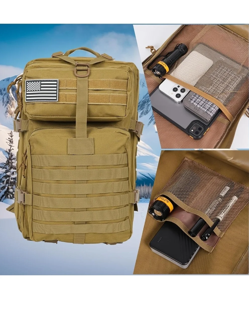 Tactical Military Style  Backpack - Coyote Brown